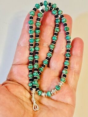 Artisan Southwest natural lapis onyx turquoise, hematite beaded Necklace Sz 19